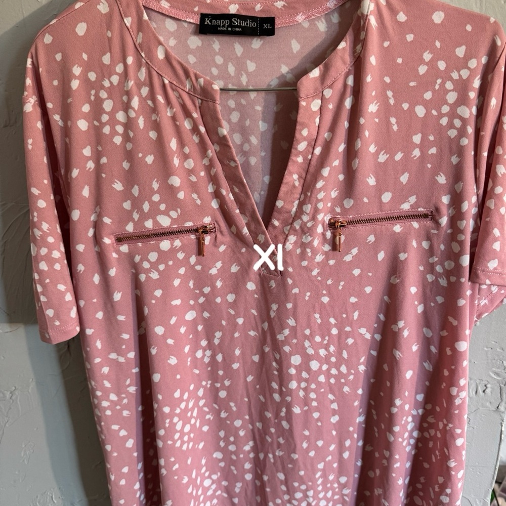 Pink Knapp Studio Top with White Pattern